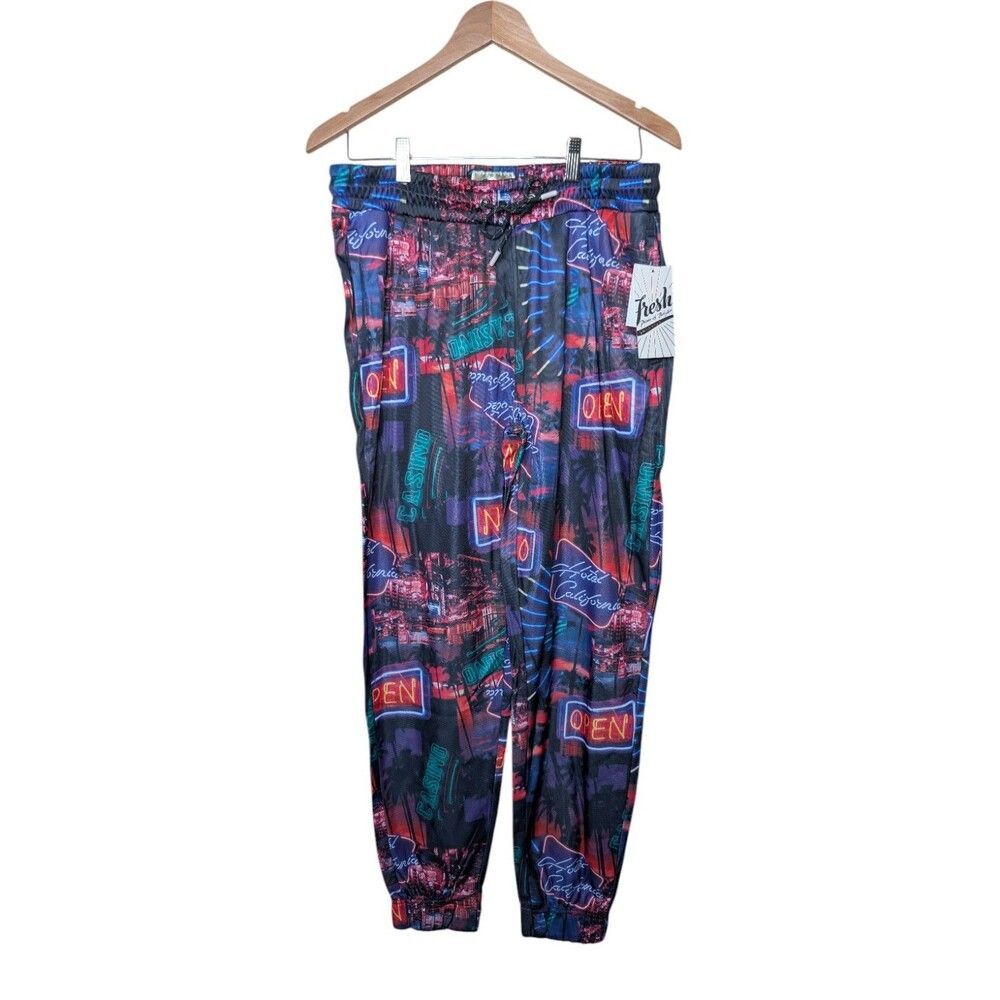 Fresh Prints of Bel-Air Graphic Jogger Track Pants Mens Large Casino Neon Print